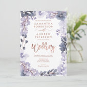 Floral waterverf dusty lavender foto bruiloft kaart (Staand voorkant)