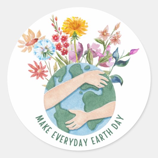 Floral Waterverf Earth Day Ronde Sticker (Voorkant)