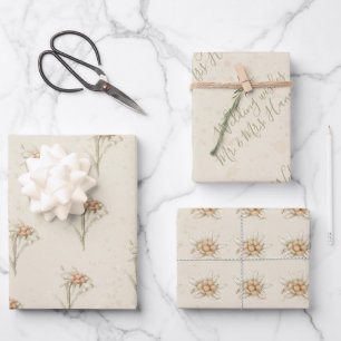 Floral Waterverf Edelweiss Inpakpapier Vel