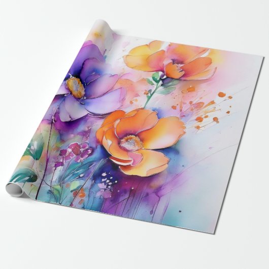 Floral Waterverf Elegance Cadeaupapier (Uitgerold)