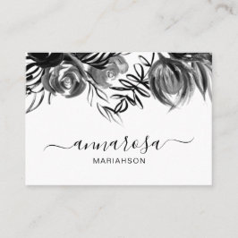 *~* Floral Waterverf Elegant Black Flowers Simple Visitekaartje
