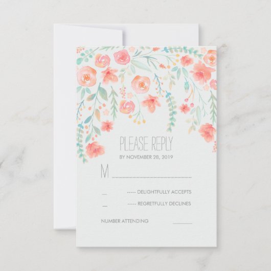 Floral Waterverf Elegant Bruiloft RSVP Kaarten (Voorkant)