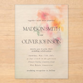 Floral Waterverf Elegant Clear Wedding Acryl Uitnodigingen (Voorkant)