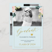 Floral waterverf elegant foto afstuderen aankondiging (Voorkant / Achterkant)