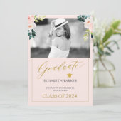 Floral waterverf elegant foto afstuderen aankondiging (Staand voorkant)