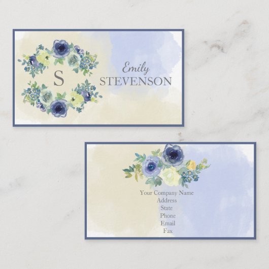 Floral Waterverf Elegant Monogram Visitekaartje (Voorkant / Achterkant)