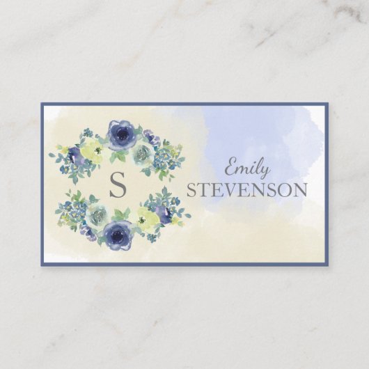 Floral Waterverf Elegant Monogram Visitekaartje (Voorkant)