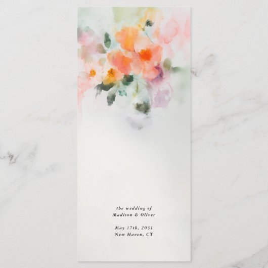 Floral Waterverf Elegant Romantisch Huwelijk Menu (Achterkant)