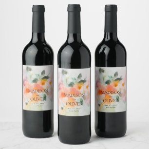 Floral Waterverf Elegant Romantisch Luxe Huwelijk Wijn Etiket