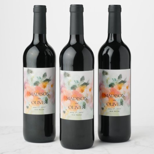 Floral Waterverf Elegant Romantisch Luxe Huwelijk Wijn Etiket (Flessen)