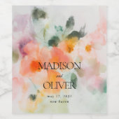 Floral Waterverf Elegant Romantisch Luxe Huwelijk Wijn Etiket (Enkel label)