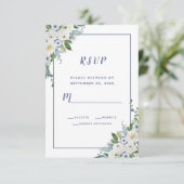 Floral Waterverf Elegant Wedding White Blue RSVP (Staand voorkant)
