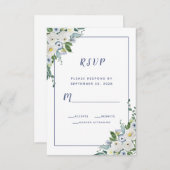 Floral Waterverf Elegant Wedding White Blue RSVP (Voorkant / Achterkant)