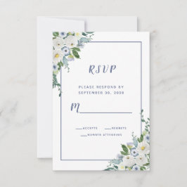 Floral Waterverf Elegant Wedding White Blue RSVP