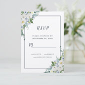 Floral Waterverf Elegant Wedding White Grey RSVP Kaartje (Staand voorkant)