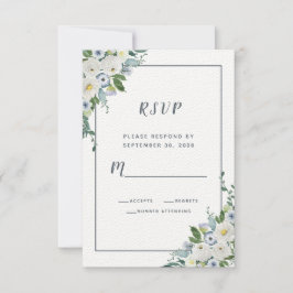 Floral Waterverf Elegant Wedding White Grey RSVP Kaartje