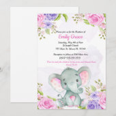Floral Waterverf Elephant Girl Baptism Uitnodiging (Voorkant / Achterkant)