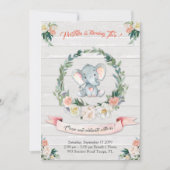 Floral waterverf Elephant Invitation, Baby 2de Kaart (Voorkant)