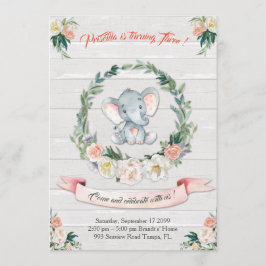 Floral waterverf Elephant Invitation, Baby 3de Kaart