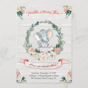 Floral waterverf Elephant Invitation, Baby 3de Kaart