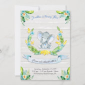Floral waterverf Elephant Invitation, Baby boy 3rd Kaart (Voorkant)