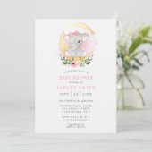 Floral Waterverf Elephant Moon Girl Baby shower Kaart (Staand voorkant)