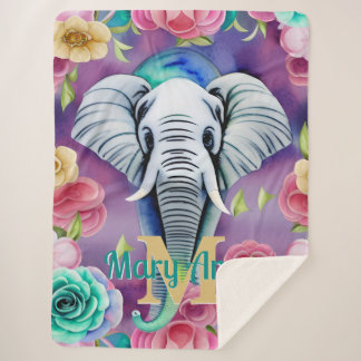 Floral Waterverf Elephant Persoonlijke naam Sherpa Deken