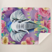 Floral Waterverf Elephant Persoonlijke naam Sherpa Deken (Voorkant (horizontaal))