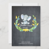 Floral waterverf Elephant Uitnodiging, Babyjongen Kaart (Achterkant)