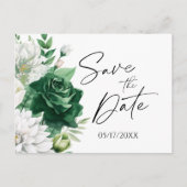 Floral Waterverf Emerald Green Boho Save the Date Aankondigingskaart (Voorkant)