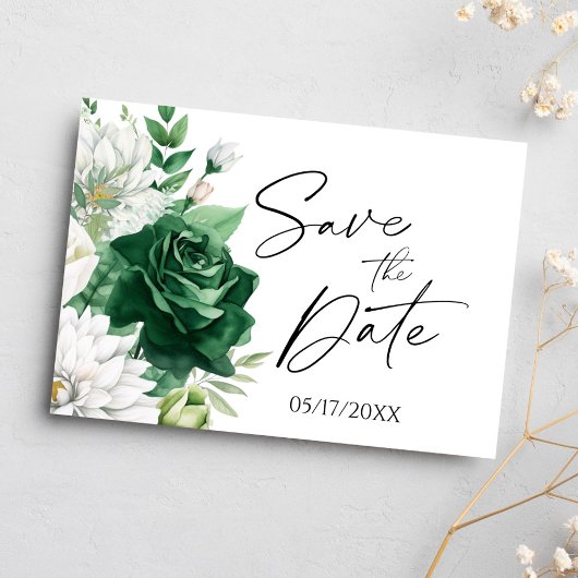 Floral Waterverf Emerald Green Boho Save the Date Aankondigingskaart