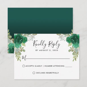 Floral Waterverf Emerald Green Quinceanera RSVP Kaartje