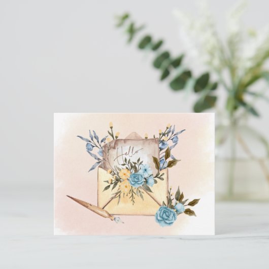 Floral Waterverf Envelope Hallo Greeting Briefkaart (Staand voorkant)