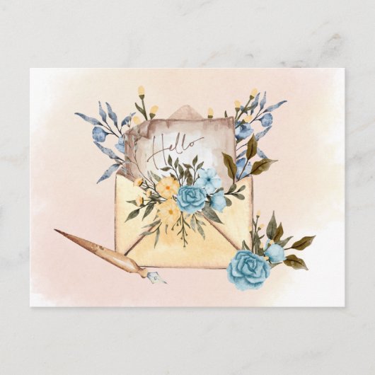 Floral Waterverf Envelope Hallo Greeting Briefkaart (Voorkant)