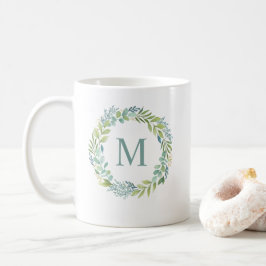 Floral Waterverf Eucalyptus Wreath MonogramMug Koffiemok