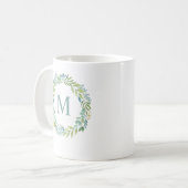 Floral Waterverf Eucalyptus Wreath MonogramMug Koffiemok (Voorkant links)