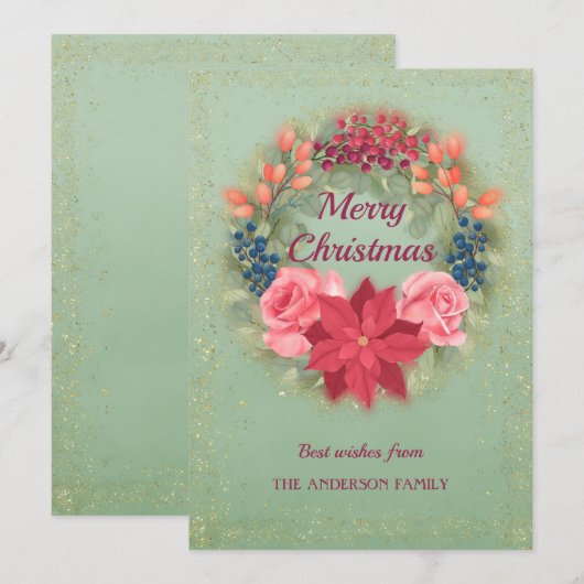 Floral waterverf faux glitter elegant aankondiging (Voorkant / Achterkant)