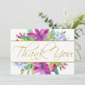 Floral Waterverf Faux Gold Foil Hartelijk dank Bedankkaart (Staand voorkant)