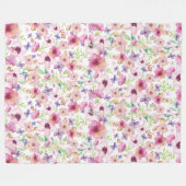 Floral Waterverf Fleece Blanket Deken (Voorkant (Horizontaal))