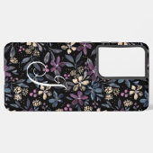 Floral Waterverf Floral over zwart Samsung Galaxy Hoesje (Linkerkant)