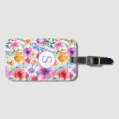 Floral Waterverf gepersonaliseerd monogram Bagagelabel (Voorkant (horizontaal))