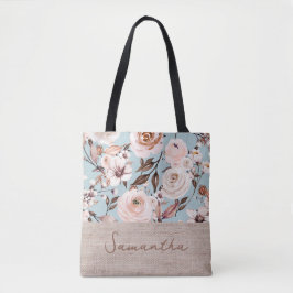 Floral Waterverf gepersonaliseerde naam Tote Bag