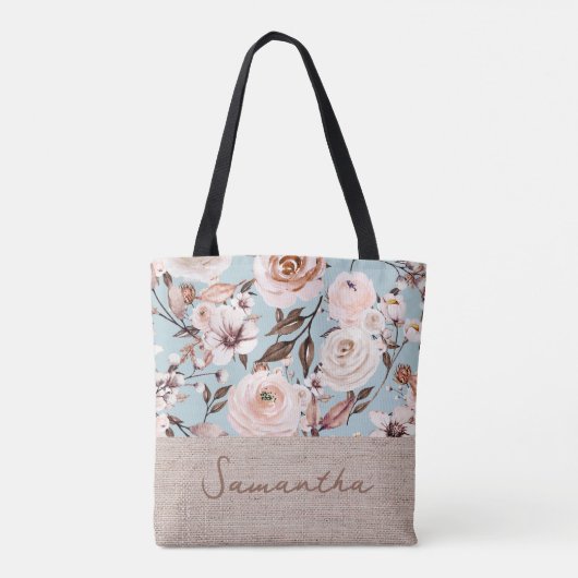 Floral Waterverf gepersonaliseerde naam Tote Bag (Achterkant)