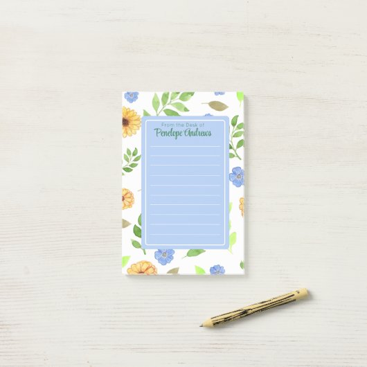 Floral Waterverf Gepersonaliseerde Post-it Notitie Post-it® Notes (Op bureau)