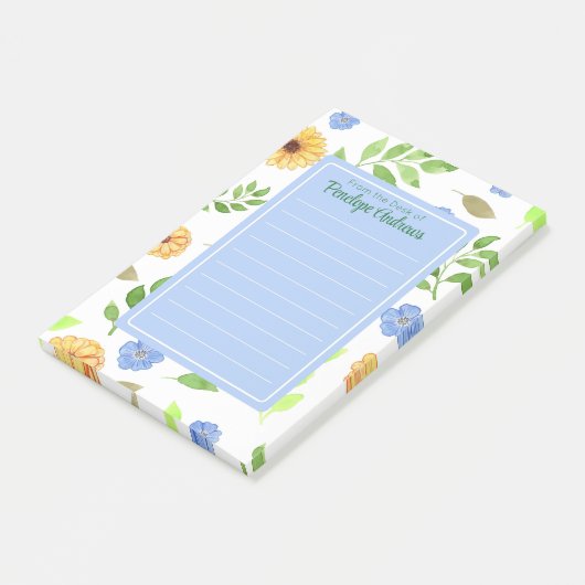 Floral Waterverf Gepersonaliseerde Post-it Notitie Post-it® Notes (Schuin)