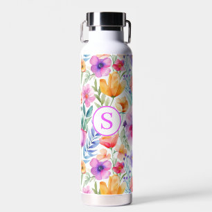 Floral Waterverf gepersonaliseerde waterfles
