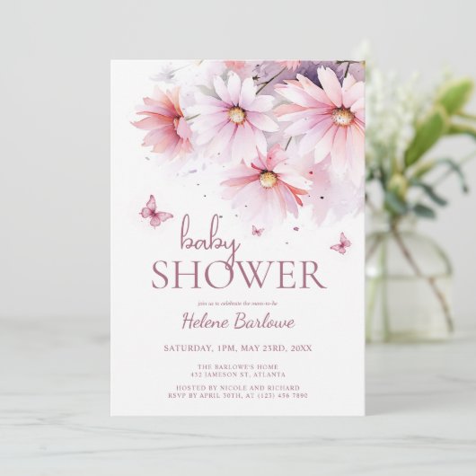 Floral Waterverf Girl Baby shower Kaart (Staand voorkant)