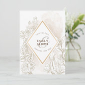 Floral Waterverf Gold Fremad Wedding Invitation Kaart (Staand voorkant)