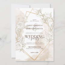 Floral Waterverf Gold Fremad Wedding Invitation