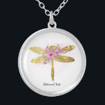 *~* Floral Waterverf GOLD Glitter Dragonfly Sil Zilver Vergulden Ketting<br><div class="desc">SILVER BORD KETTING Inention Jewelry - Ronde verzachtende energie die JEWELRY met INTENTIE (R) in rekening brengt, zet een voornemen in op een positieve manier zoals " IK BEN ... .". De energie zal u in positieve Transformatie helpen. Als je kalm bent, kan je genezen. Een DRAGONFLY is een symbool...</div>